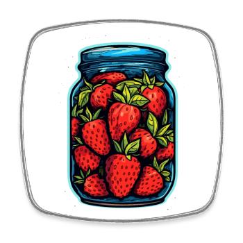 Glasgefäß mit Erdbeeren - Viereckiger Kühlschrankmagnet - Weiß - Vorne