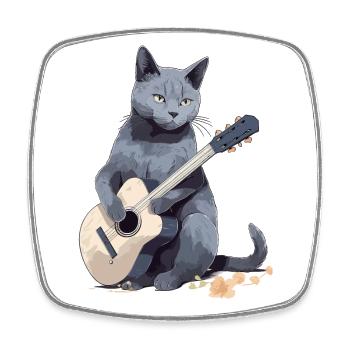 Musician Russian Blue Cat Guitarist Cats - Square fridge magnet - white - Front