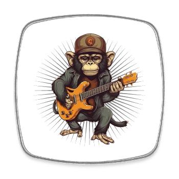 Affe Schimpanse spielt Acousitc Rock Gitarre - Viereckiger Kühlschrankmagnet - Weiß - Vorne