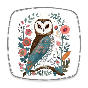 Niedliche Eule Vogel Federn Blumen Muster - Viereckiger Kühlschrankmagnet - Weiß - Vorne