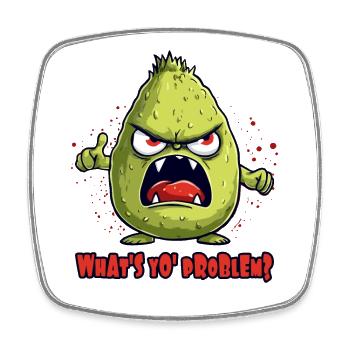 Was ist dein Problem? – Wütige Cartoon-Avocado - Viereckiger Kühlschrankmagnet - Weiß - Vorne