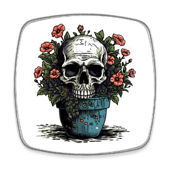 Skull and potted plants - Square fridge magnet - white - Front