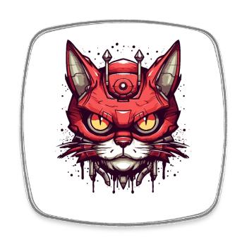 Urban Mecha Tech Cat Cat - Square fridge magnet - white - Front