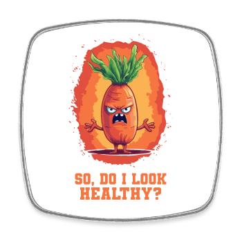 Sehe ich gesund aus? Vegane Cartoon-Karotte - Viereckiger Kühlschrankmagnet - Weiß - Vorne