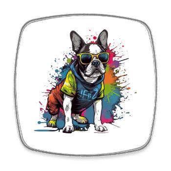 Französische Bulldogge Hund Mops - Viereckiger Kühlschrankmagnet - Weiß - Vorne