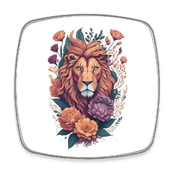 Zodiaque floral Lion Astrologie Art - Magnet carré - blanc - Devant