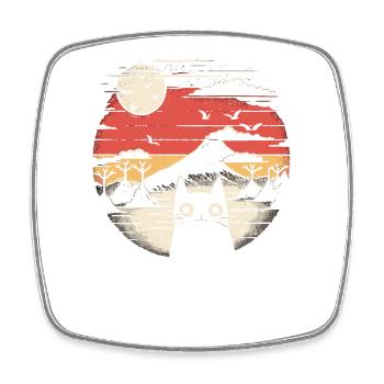 Japanese nature: mountains and kawaii cat - Square fridge magnet - white - Front