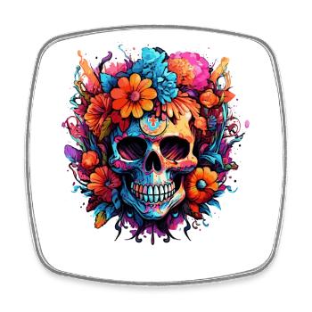 Blumenstrauß Zucker Schädel Totenkopf - Viereckiger Kühlschrankmagnet - Weiß - Vorne