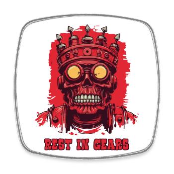 Rest in Gears – König der Mechanik - Viereckiger Kühlschrankmagnet - Weiß - Vorne