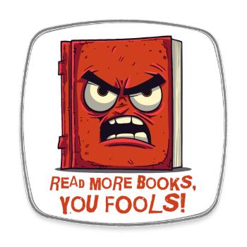 Lies mehr Bücher! Wütendes Buch - Viereckiger Kühlschrankmagnet - Weiß - Vorne