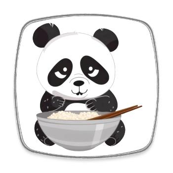 Panda mit Stäbchen und Reis, Asiatisches - Viereckiger Kühlschrankmagnet - Weiß - Vorne