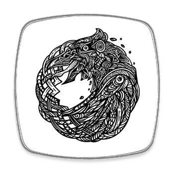 Le Corbeau Viking d’Odin - Hugin et Munin Design - Magnet carré - blanc - Devant