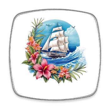 Segelschiff Segeln Orchideen Blumen Segelboot - Viereckiger Kühlschrankmagnet - Weiß - Vorne