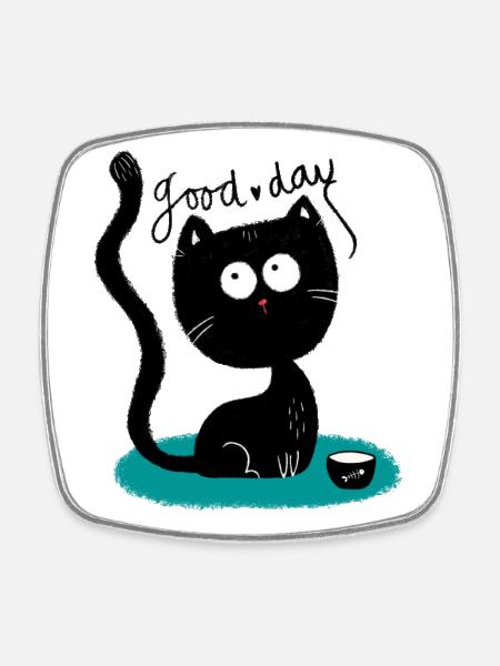 Little Black Kitten - Square fridge magnet - white