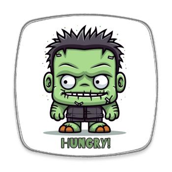 Hungriger kleiner Zombie - Viereckiger Kühlschrankmagnet - Weiß - Vorne