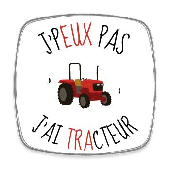 j'peux pas j'ai Tracteur - Magnet carré - blanc - Devant