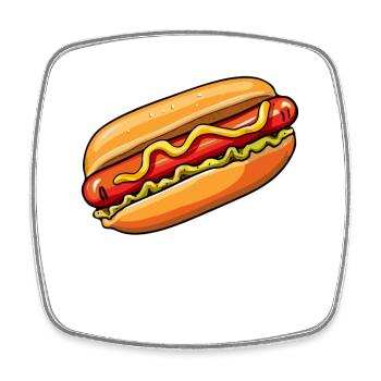Hot dog: Delicious sausage in a bun - Square fridge magnet - white - Front