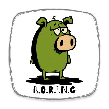 Cartoon: Ein gelangweiltes Langweiler-Schwein - Viereckiger Kühlschrankmagnet - Weiß - Vorne