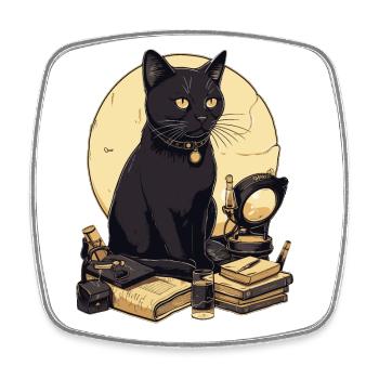 Schwarze Katze mit Bücher Bombay Cat Buch Katzen - Viereckiger Kühlschrankmagnet - Weiß - Vorne
