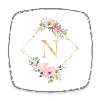 Monogramme personnalisable N Pastel Floral - Magnet carré - blanc - Devant