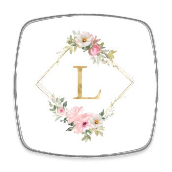 Customizable Monogram L Pastel Floral - Square fridge magnet - white - Front