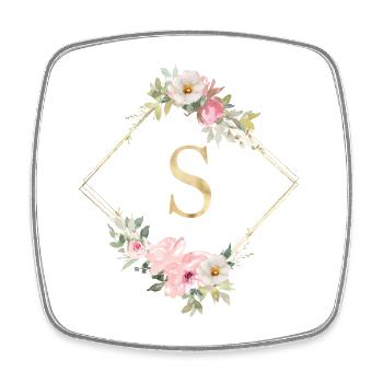 Monogramme S Pastel Floral personnalisable - Magnet carré - blanc - Devant