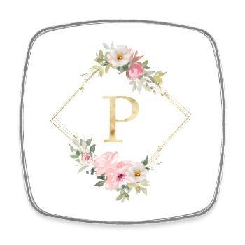 Customizable Monogram P Pastel Floral - Square fridge magnet - white - Front