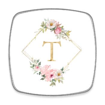 Monogramme T Pastel Floral personnalisable - Magnet carré - blanc - Devant