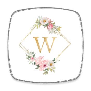 Customizable Monogram W Pastel Floral - Square fridge magnet - white - Front