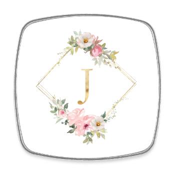Customizable Monogram J Pastel Floral - Square fridge magnet - white - Front