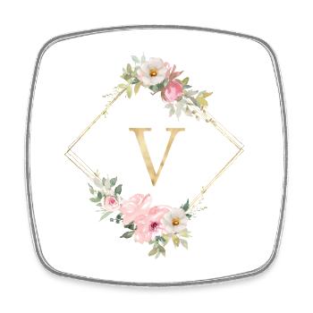 Customizable Monogram V Pastel Floral - Square fridge magnet - white - Front