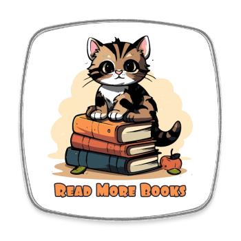 Süße Katze mit Buch, lest mehr Bücher - Viereckiger Kühlschrankmagnet - Weiß - Vorne