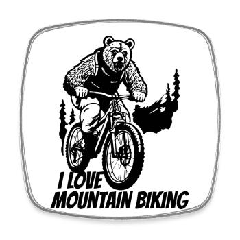 I love mountain biking, cyclist biker bear - Square fridge magnet - white - Front