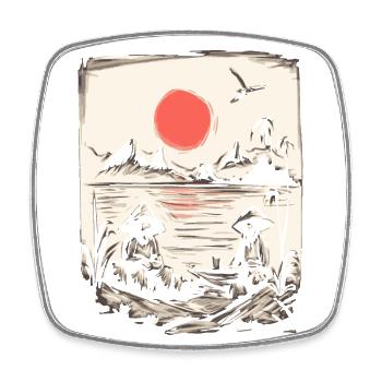 Japanese Red Sun: Fishermen and anglers on the lake - Square fridge magnet - white - Front