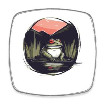 Japanische Rote Sonne: Frosch am Teich - Viereckiger Kühlschrankmagnet - Weiß - Vorne