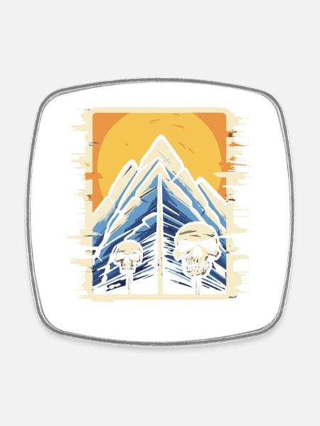 Japanese Mountains Nature: Horror Tarot Skull - Square fridge magnet - white