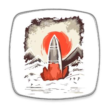 Soleil rouge japonais : Lancement d’une fusée - Magnet carré - blanc - Devant
