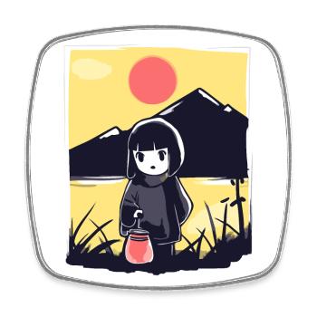 Japanese Red Sun: Anime Girl with Lamp - Square fridge magnet - white - Front