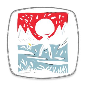 Le soleil rouge du Japon : montagnes et bonhommes allumettes - Magnet carré - blanc - Devant