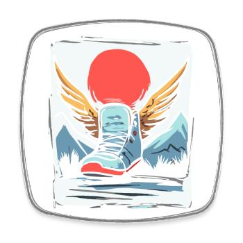 Japanische Rote Sonne, Sneaker mit Flügel - Viereckiger Kühlschrankmagnet - Weiß - Vorne