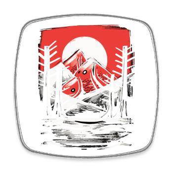 Soleil rouge du Japon, montagnes de poissons - Magnet carré - blanc - Devant