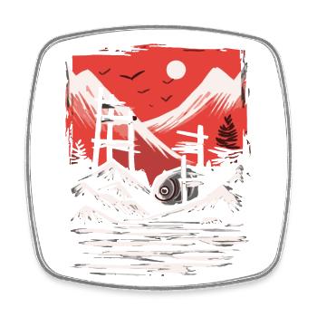 Japan's Red Sun: The Sardine Fish Temple - Square fridge magnet - white - Front
