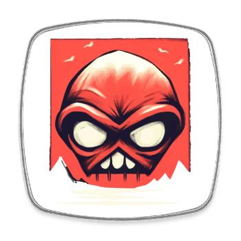Japanese Red Sun: Alien Head - Square fridge magnet - white - Front