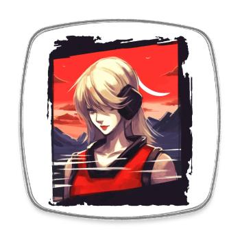 Japanese Red Sun: A Blonde Girl - Square fridge magnet - white - Front
