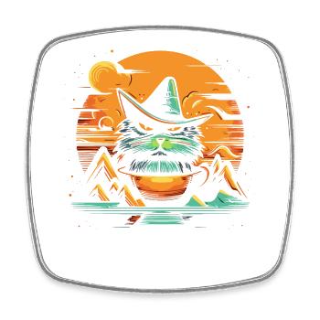 A cup full of Wizard Cat - Square fridge magnet - white - Front