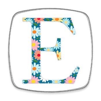Customisable Monogram E floral pattern - Square fridge magnet - white - Front