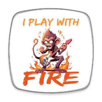 Affe Schimpanse Gitarre I play with Fire - Viereckiger Kühlschrankmagnet - Weiß - Vorne