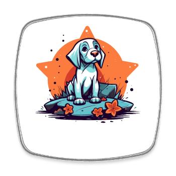 A star and a cute dog on the rocks - Square fridge magnet - white - Front