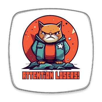 The cat's strict boot camp: beware, losers - Square fridge magnet - white - Front