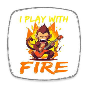 Affe Schimpanse Gitarre I play with Fire - Viereckiger Kühlschrankmagnet - Weiß - Vorne